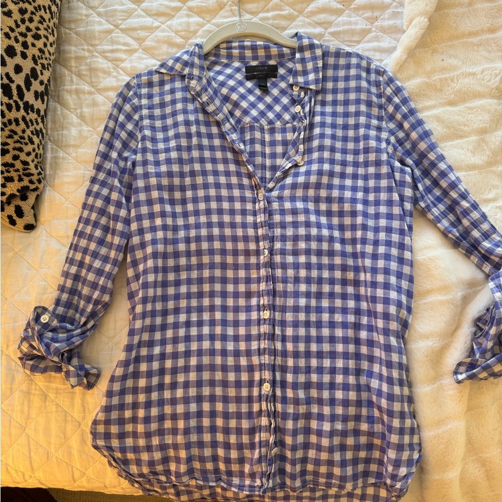 J. Crew Blue and White Gingham shirt